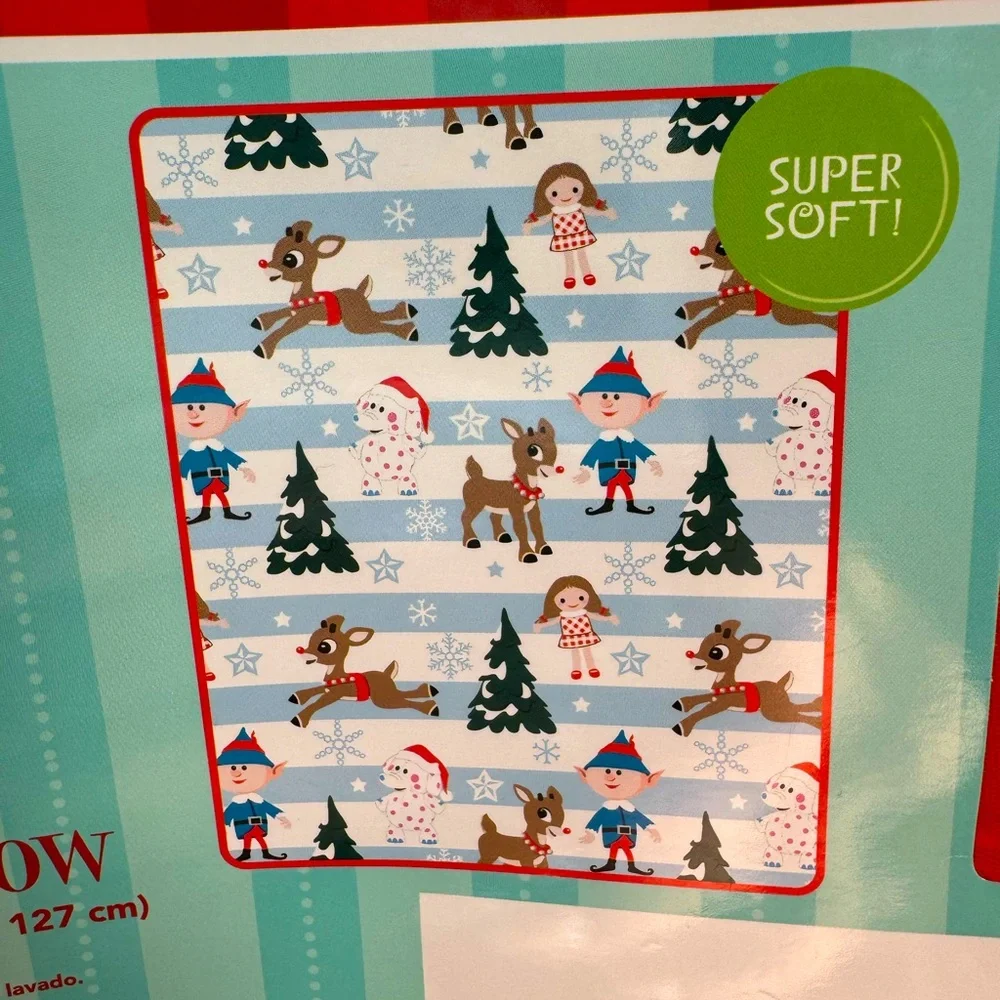 Rudolph the Red Nose Red Deer Travel Blanket with Plush.